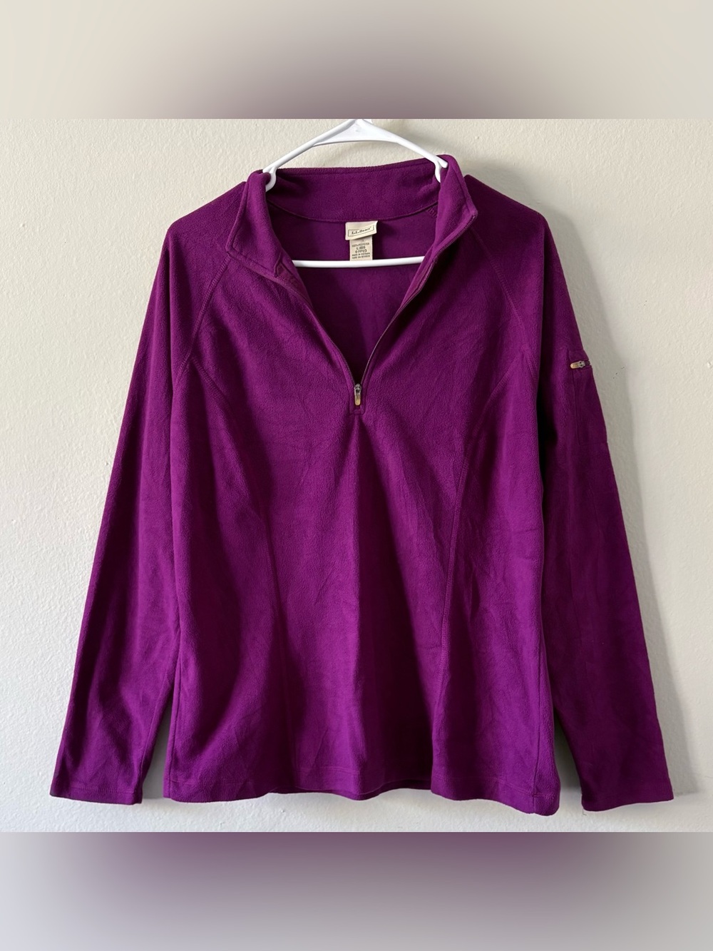 L.L.Bean Women Purple Solid Fleece 1/4 Zip Mock Neck Sweatshirt L Regular